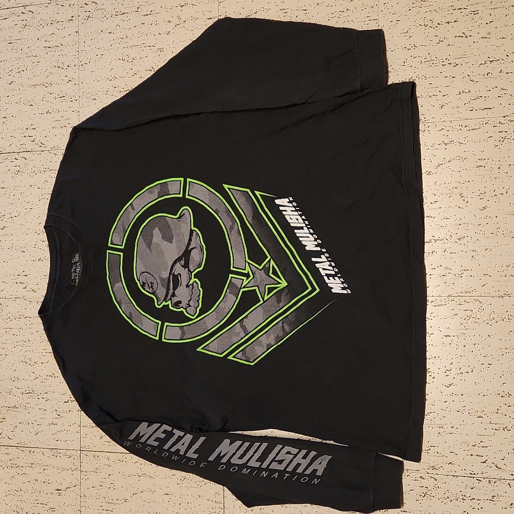 Metal Mulisha Big Logo Long Sleeve T Shirt Vintage Y2K Black, Green And Gray